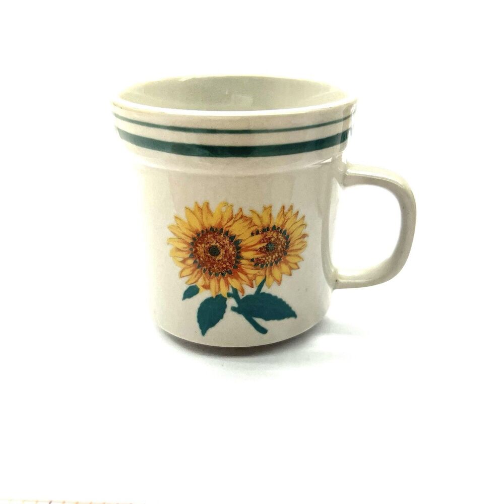 Xiangtangpai Sunflower Stoneware 3” Mug- Green Accents- Country Decor- Vintage